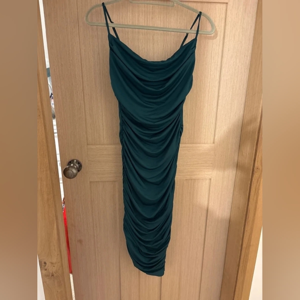 Elegant Teal Ruched Slip Dress